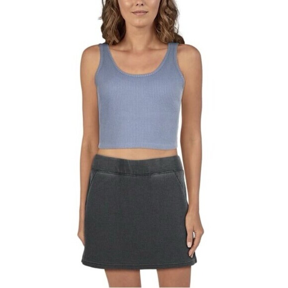 Natural Reflections Tank Top Womens Size L Gray-Blue Waffle Knit Cropped